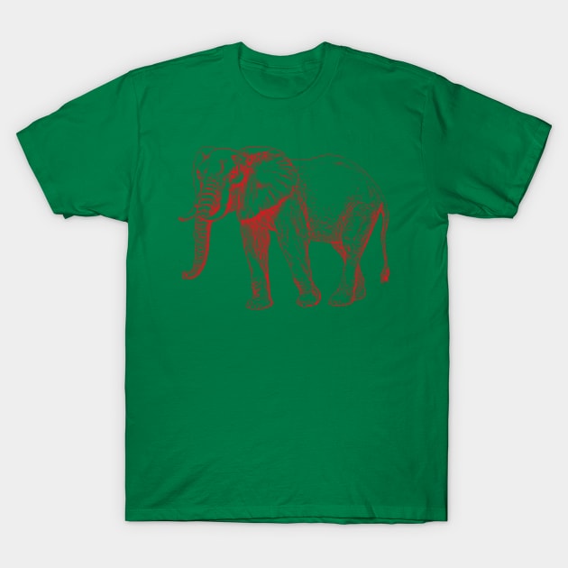 Majestic Red Elephant Engraving T-Shirt by Gregorous Design